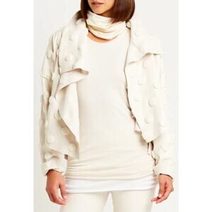 Planet By Lauren G Vegan Leather Cropped Asymmetrical Dots Jacket Cream Size 8